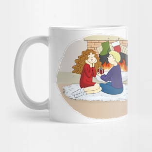 Couple in love Boy and Girl by the fireplace Mug